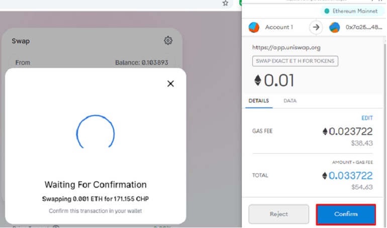 Waiting For Confirmation UniSwap