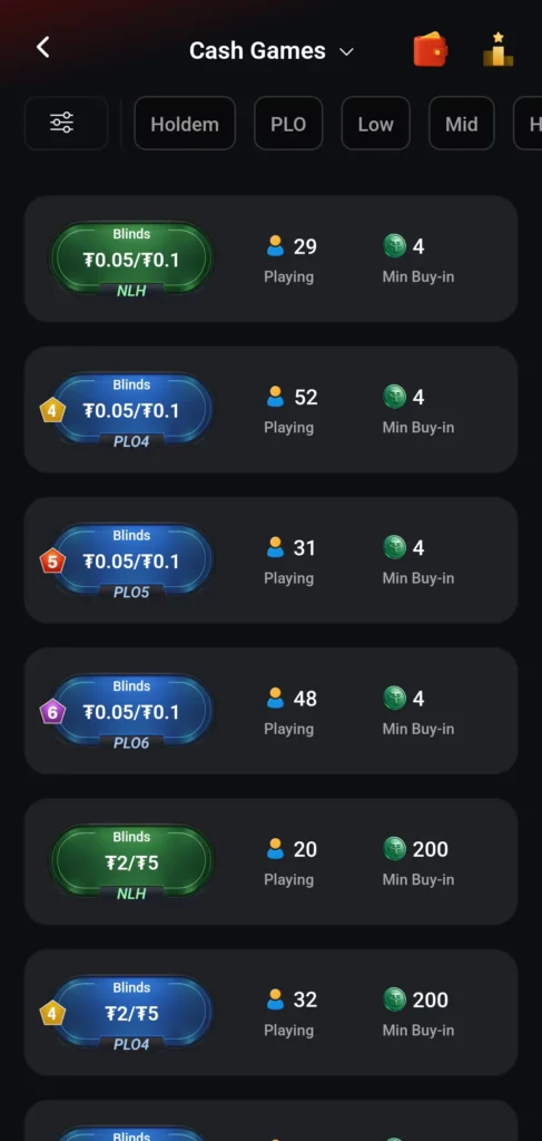 全天候多种形式的现金桌