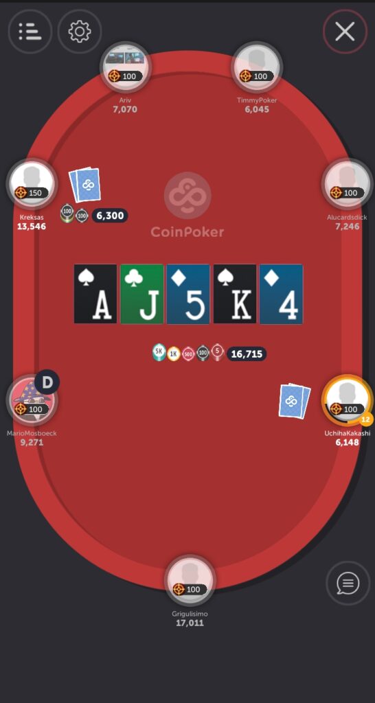 An online poker tournament takes place on the CoinPoker mobile app.