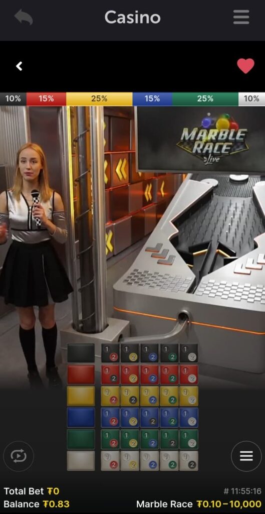 A game of Marble Race is about to start on the CoinPoker Casino mobile casino app.