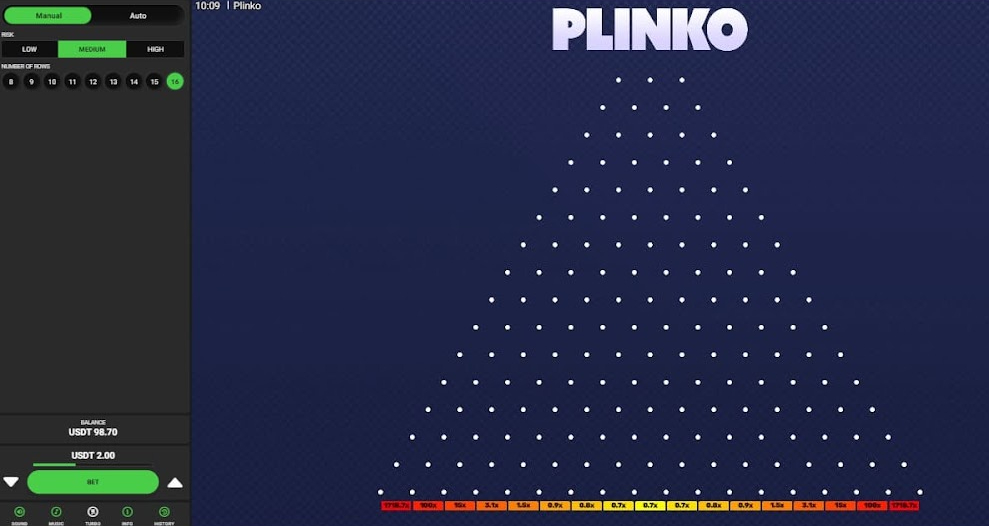An image of high RPT Plinko by Dare2Win with a 98.98% RTP.