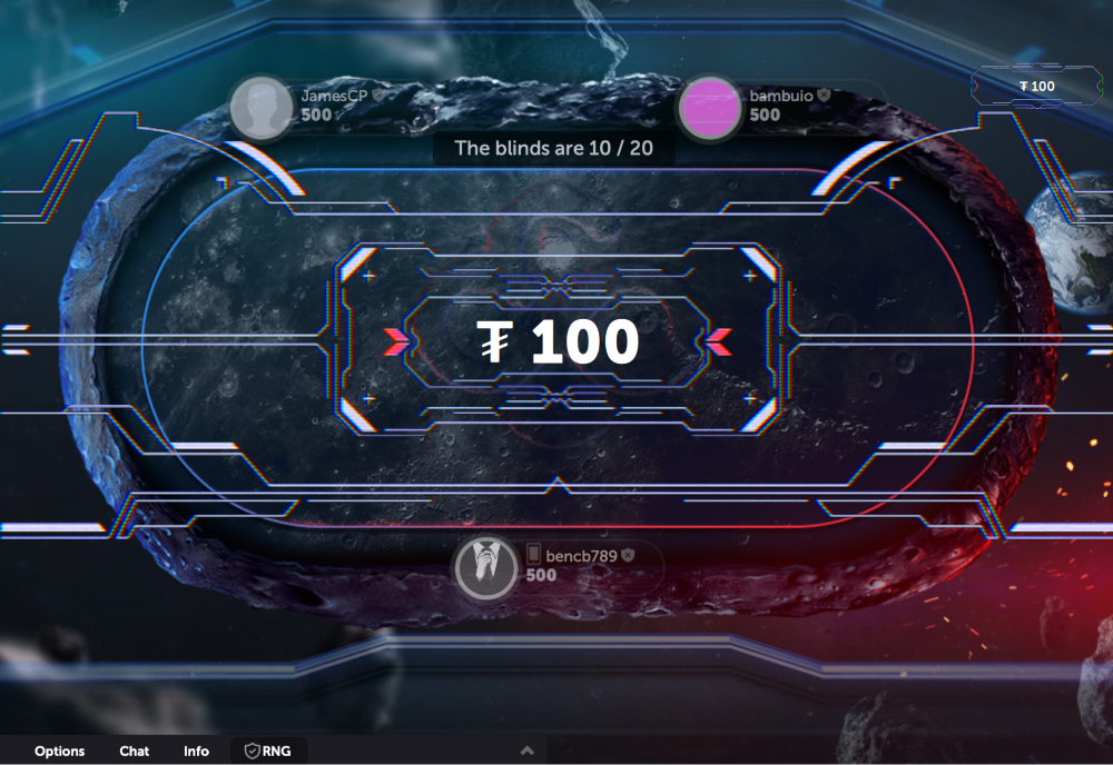 The randomly spun prize of 100 USDT in a CoinPoker Cosmic Spin