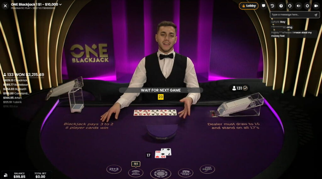 A player has 10 - 7 in a game of One Blackjack on CoinCasino.