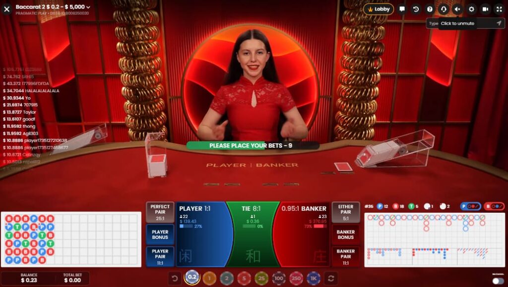 A game of Live Squeeze Baccarat is underway on the CoinPoker Casino app.
