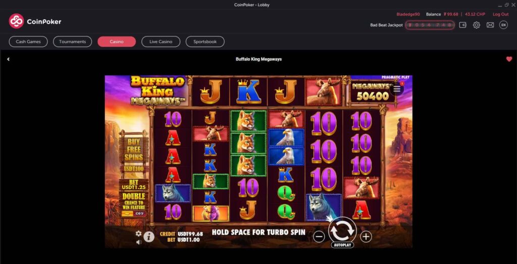 Buffalo kings Megaways online slot gameplay at CoinPoker.