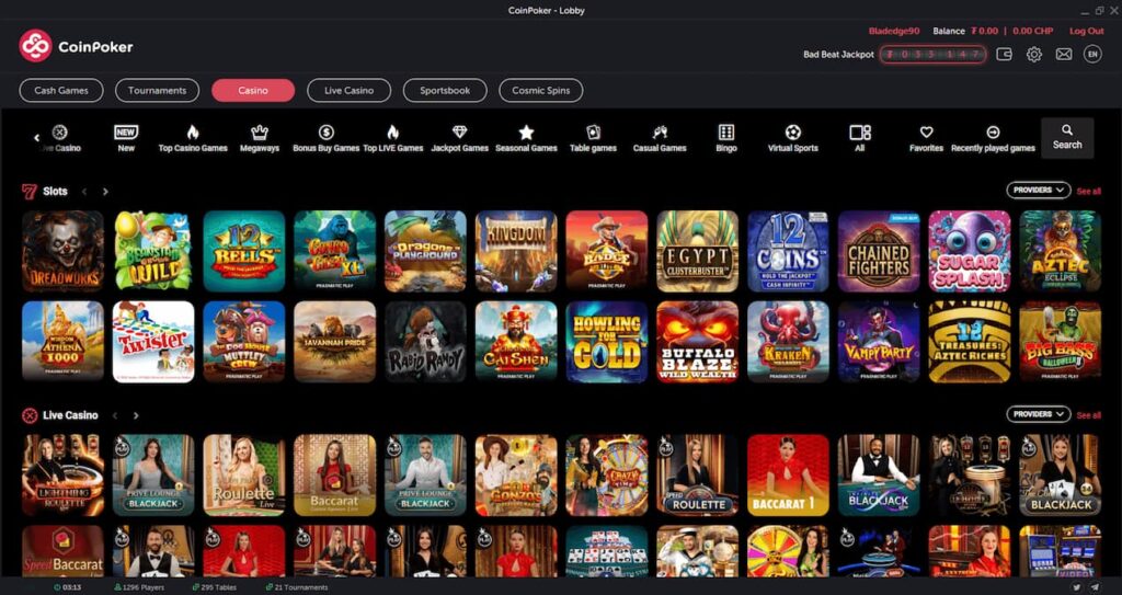 Collection of online crypto slot games at CoinPoker.