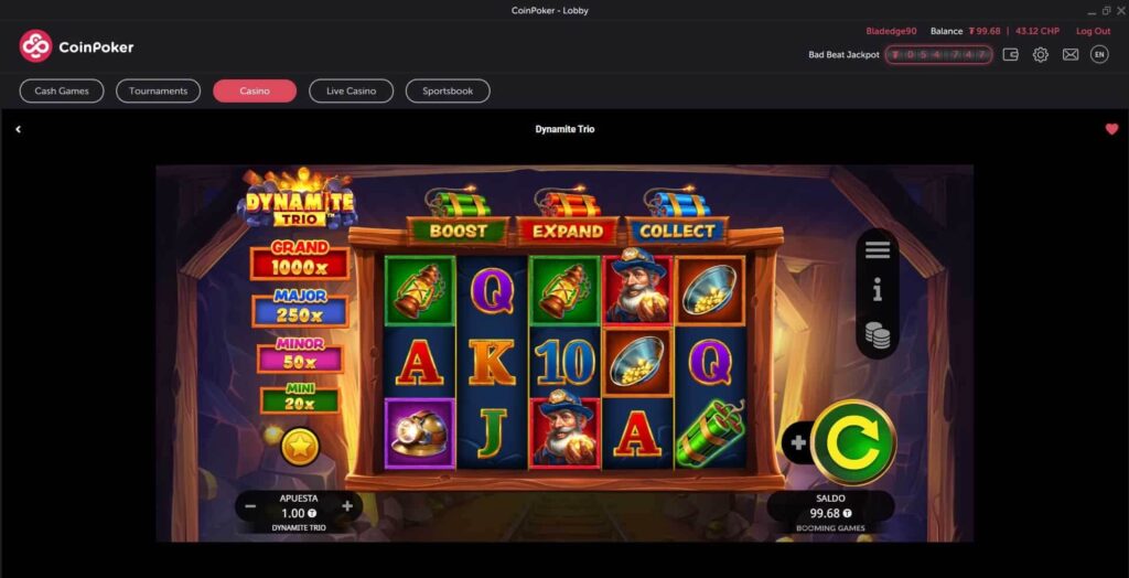 Dynamite Trio online slot gameplay at CoinPoker.