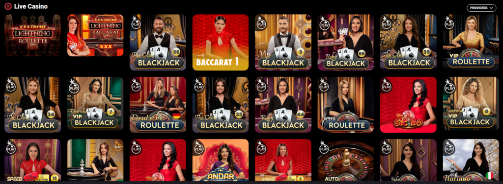 An image showing a list of Coinpoker's live dealer casino games