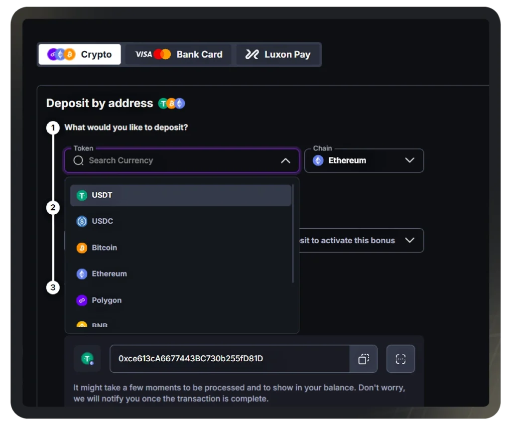 Selecciona una Criptomoneda y un Bonus