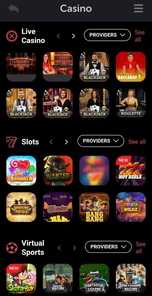 An image of CoinPoker's Casino App featuring selection of slots and live dealer games.