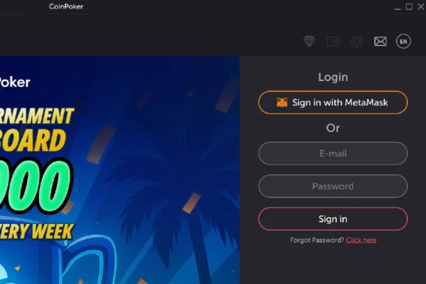 Entrez vos informations pour vous connecter à l'application CoinPoker.
