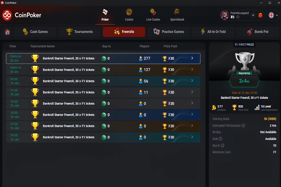 Freerolls et Centrolls réguliers