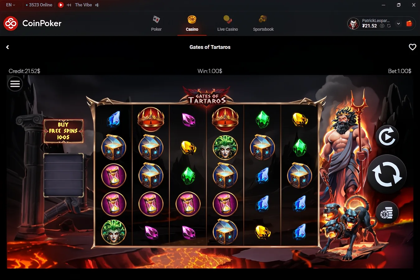 Una partita alle slot machine sulla piattaforma del casinò CoinPoker.