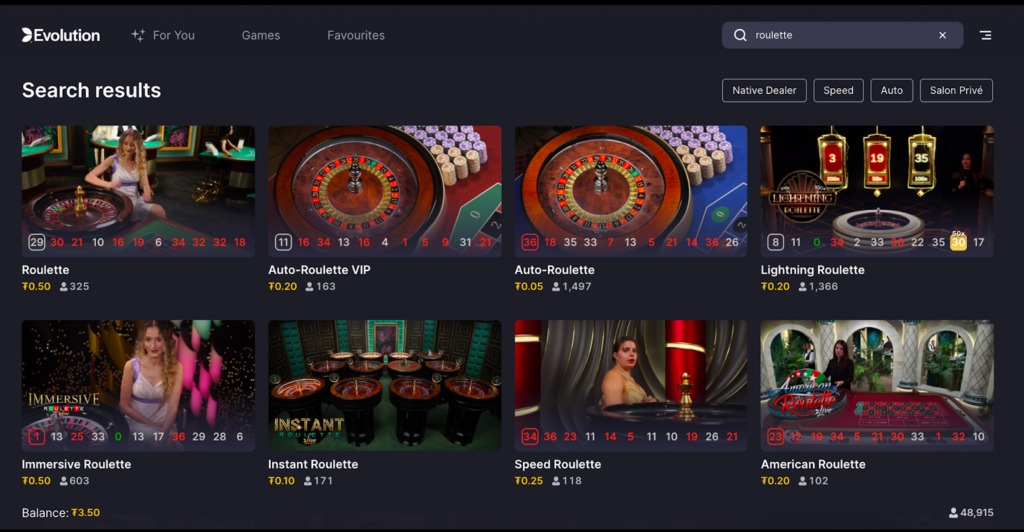 An image showing different live dealer roulette games like lightning, immersive, instant, american, and auto on CoinPoker.