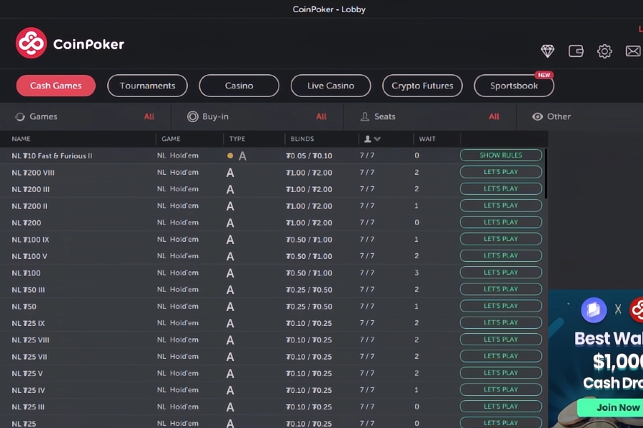 1. Unisciti ai nostri Seven Deuce Cash Game