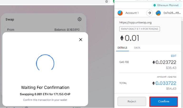 Aguardando Confirmação UniSwap
