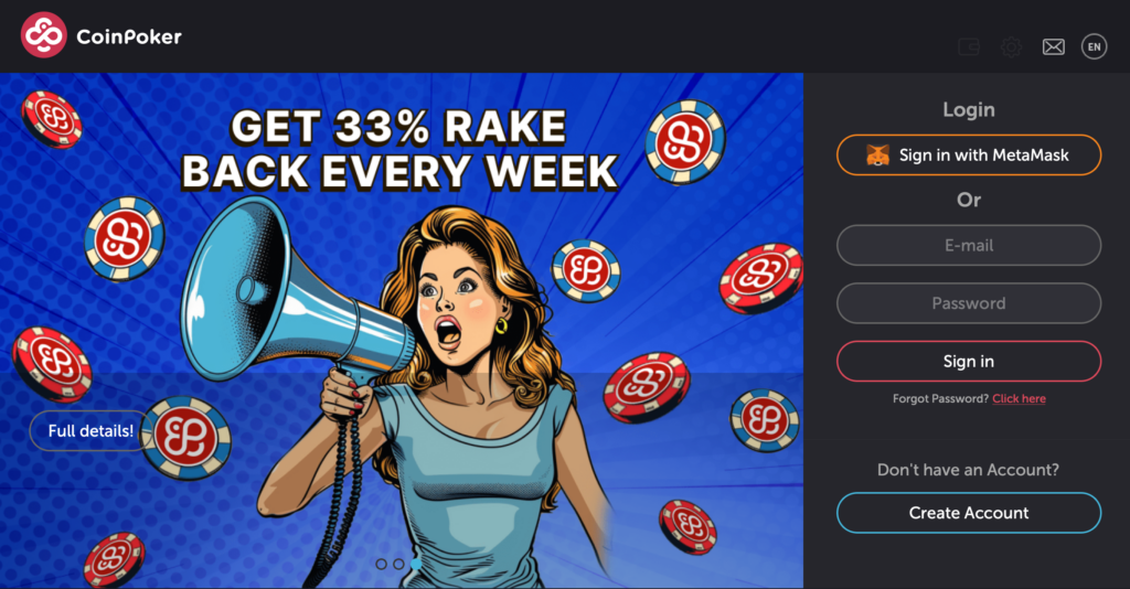 the main page of CoinPoker displayed on an Apple Mac device.