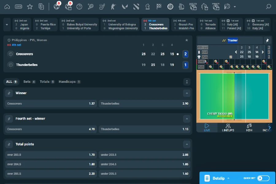 Live volleyball betting on CoinPoker crypto sports betting site.