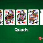 An example of Quads (Four of a Kind) in poker, made with Qd Qh Qc Qs As.