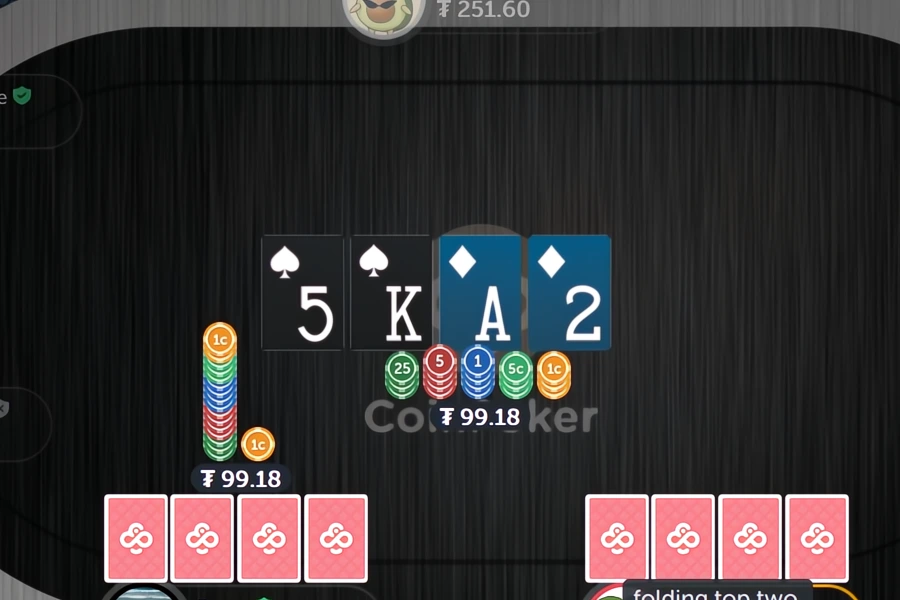 A player bets a pot sized bet in a game of Pot Limit Omaha.