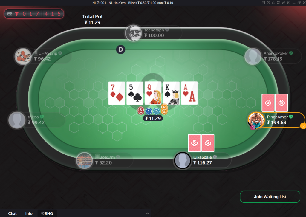 Two players on the river of a no limit hold'em hand on CoinPoker