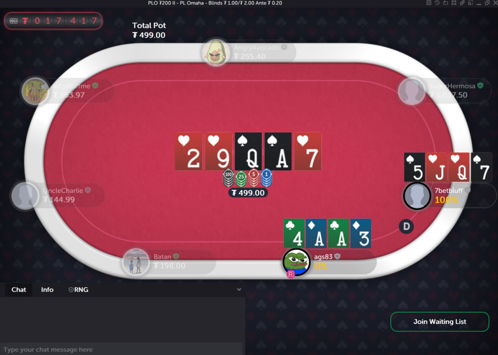 PLO game on CoinPoker