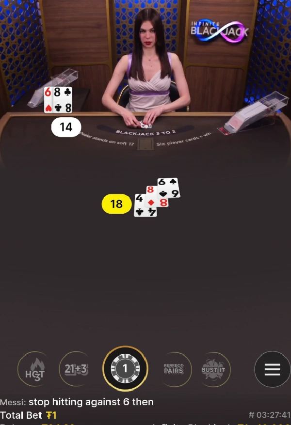Online live dealer blackjack on the CoinPoker Casino mobile app.