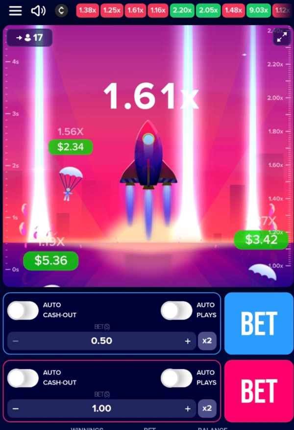 Online crash game on the CoinPoker Casino mobile app.