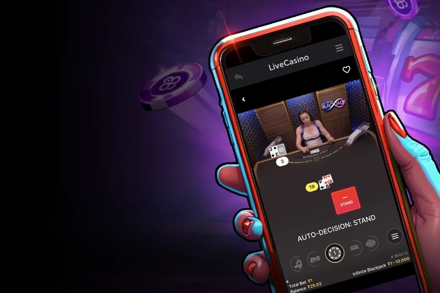 The live casino app on CoinPoker showing a game of Live Blackjack.