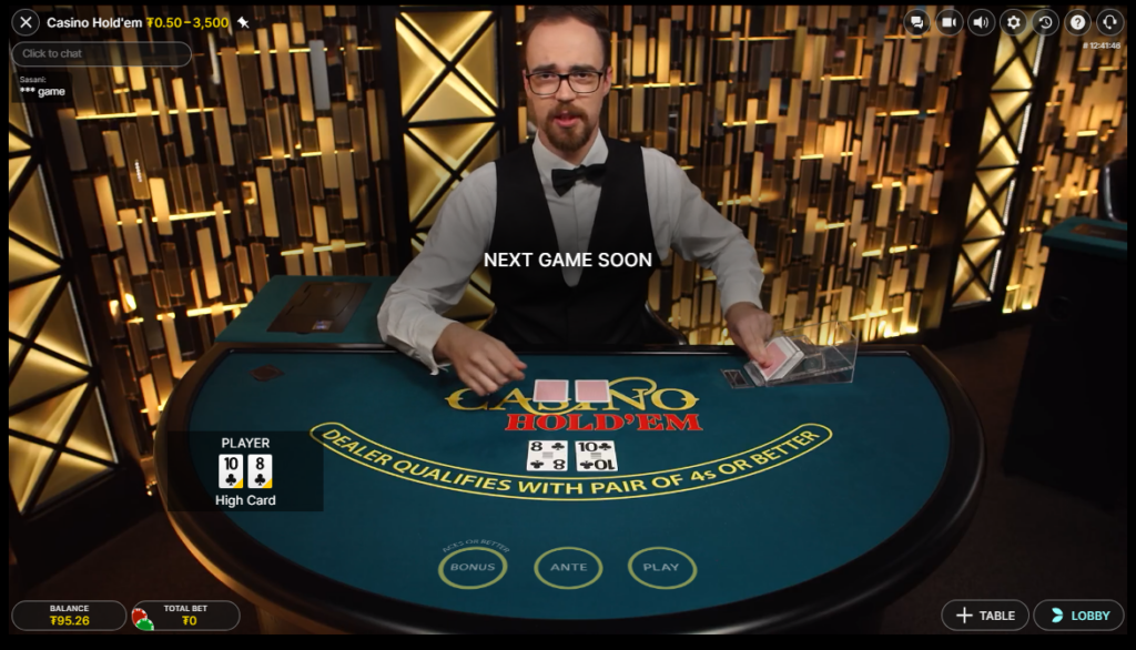 A live dealer in CoinPoker's live online casino is dealing cards for a poker game.