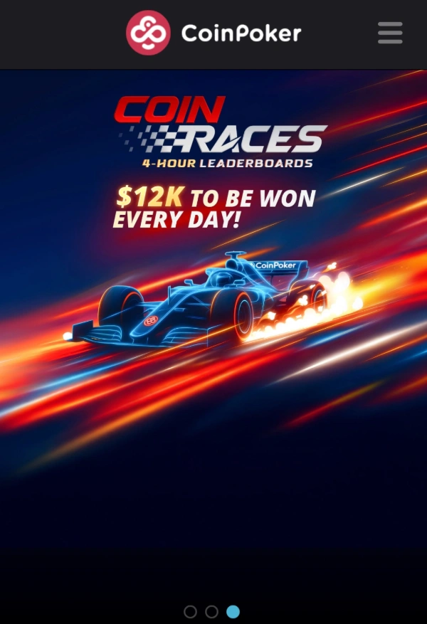 The main screen of the CoinPoker mobile casino, poker, and sports betting app.