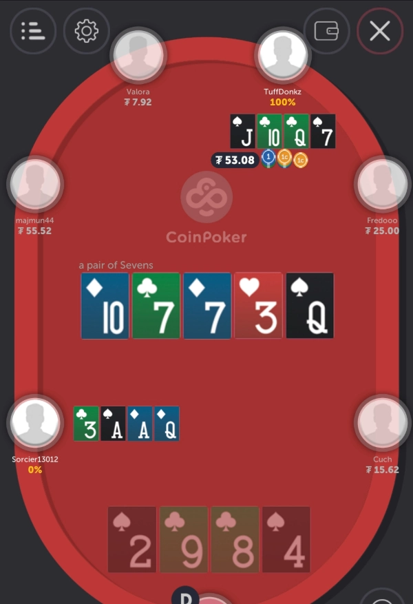 Online poker on the CoinPoker mobile app.
