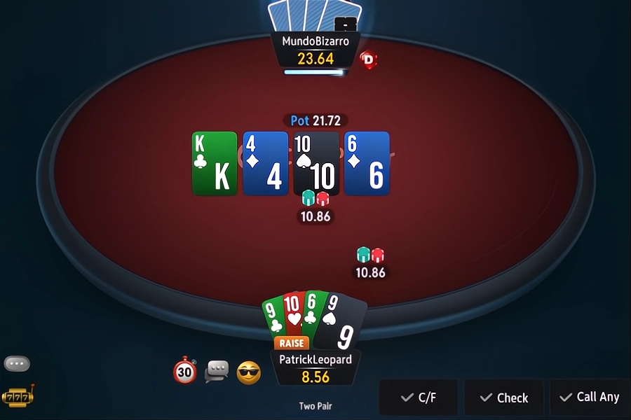 Two players in a Pot Limit Omaha cash game showdown and run it twice, where one player wins with a straight.