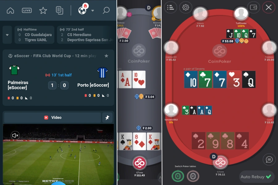 CoinPoker's integrated online poker and sports betting on the mobile app.