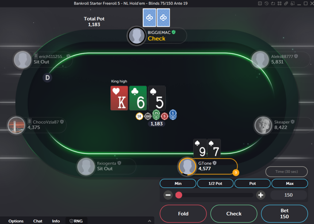 A player with a suited one-gapper connector hand evaluates the flop. They have a gutshot straight draw and backdoor flush draw.