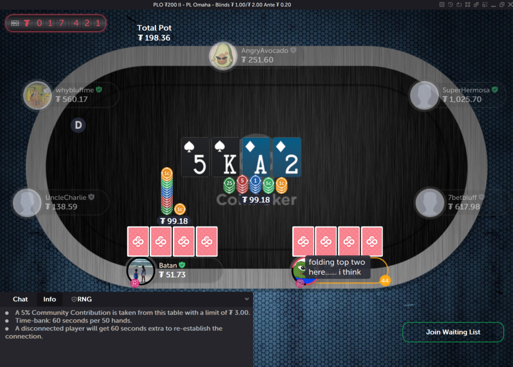 A player bet big and causes the other player to think about folding top two pair.