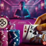 A player looks at a good poker hand (Ace-King) and decides what to do.