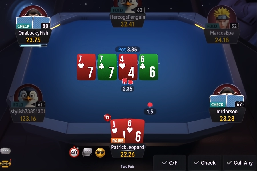 Two players in a 5-card Pot Limit Omaha cash game showdown and run it twice, where one player wins with a straight on both boards (7-8-9-T-J and 8-9-T-J-Q), and the other player loses twice with two pair and pair (4-4-9-9-K and 4-4-K-Q-9).