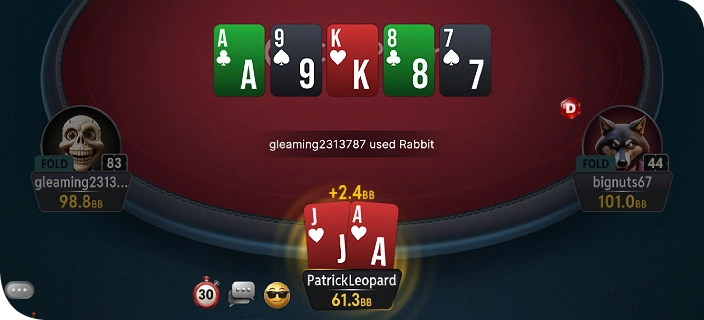 A look at a No Limit Hold'em poker table on CoinPoker where two players compete for a pot during a poker tournament.