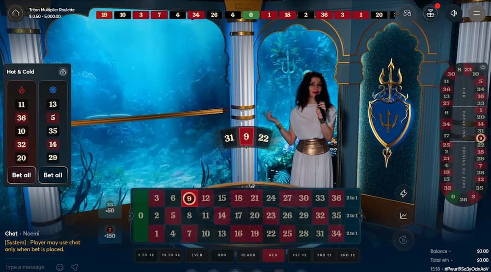 A view of the live crypto roulette game Triton Multiplier.
