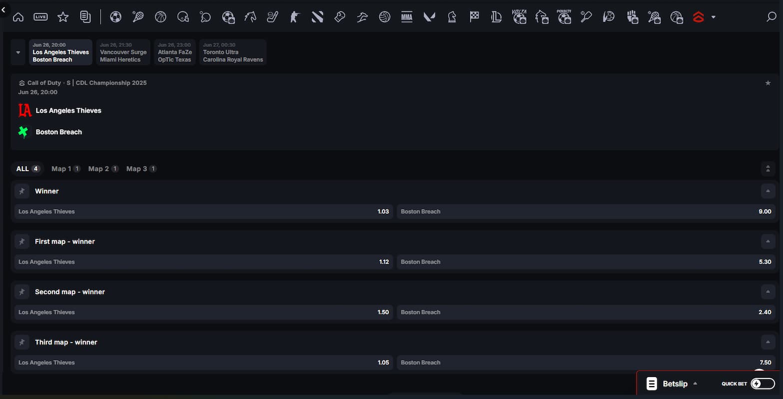 Esports bet types within Call of Duty on CoinPoker.