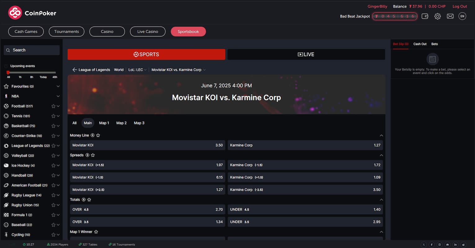 League of Legends markets on CoinPoker for June 4, 2025.