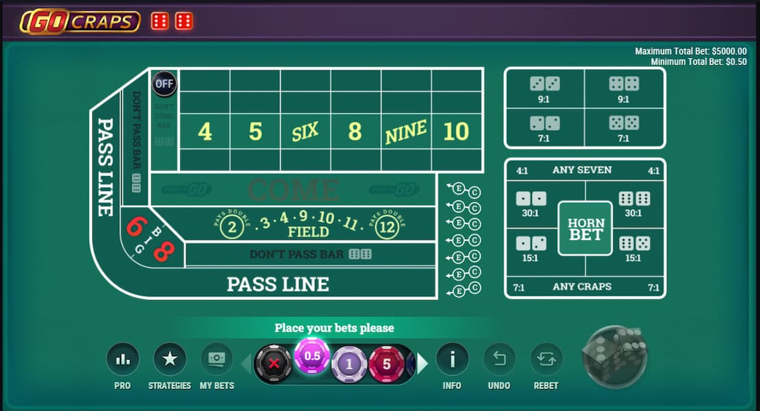 Online BTC craps table layout.