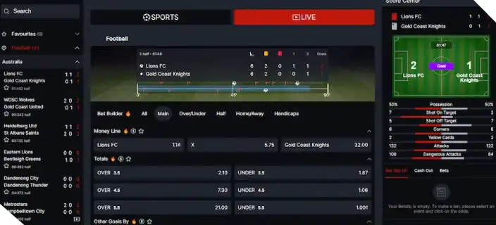 An image showing a live sports game in progress on the CoinPoker Sports Betting App