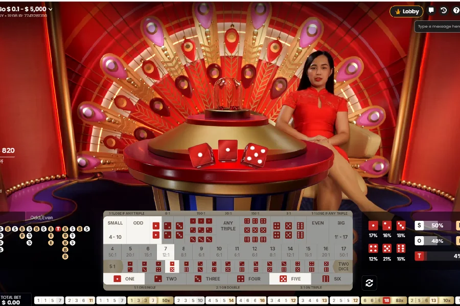 A game of Sic Bo Live on CoinPoker Live Casino