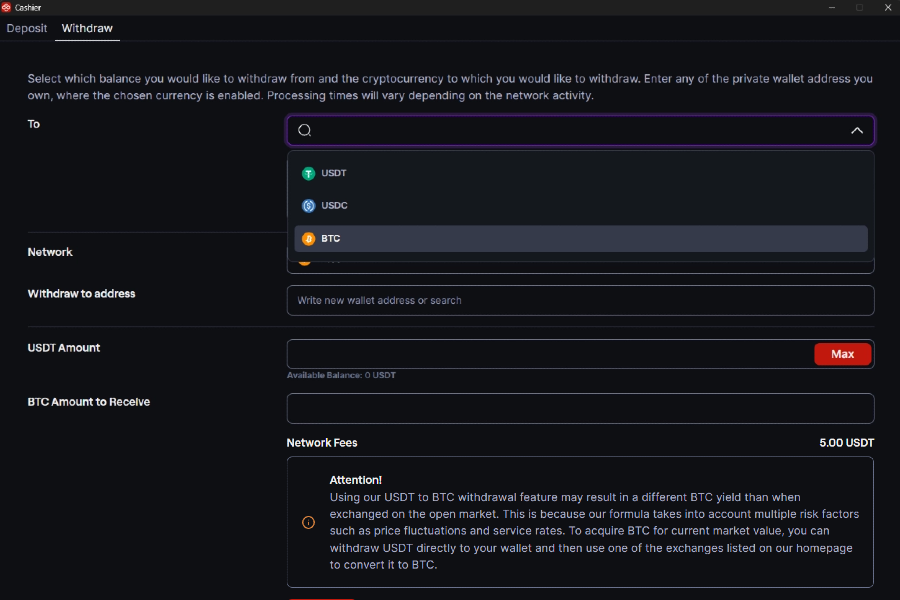 A screenshot shows a withdrawal in the CoinPoker Cashier, where users select crypto-currencies, a network, and withdraw their funds.