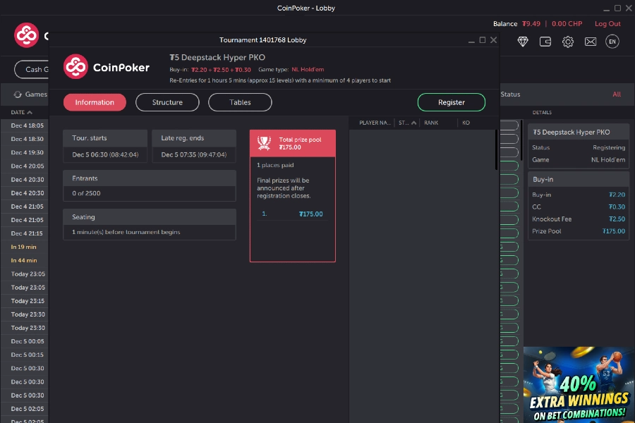 Choose Events & Buy In